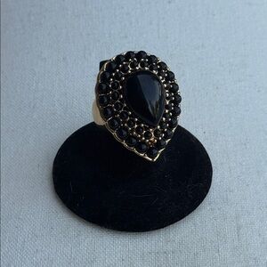 Vintage Kenneth Jay Lane KJL gold tone dark blue tear drop cocktail ring